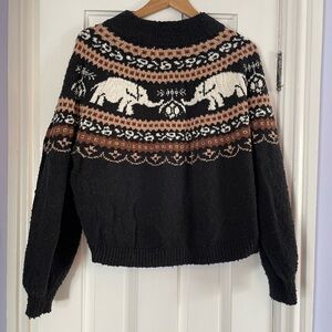 Free People Black and Brown Patterned Sweater